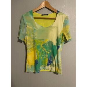 Betty Barclay Top Womens 44 Multicolor Abstract Mesh Lettuce Hem Artsy Y2K